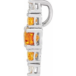 14K White Gold Natural Yellow Multi-Gemstone Bar Pendant