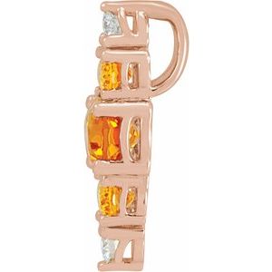 14K Rose Gold Natural Yellow Multi-Gemstone Bar Pendant