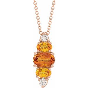 14K Rose Gold Natural Yellow Multi-Gemstone Bar 16-18" Necklace