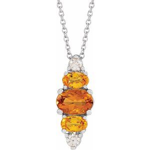 Platinum Natural Yellow Multi-Gemstone Bar 16-18" Necklace