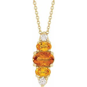 14K Yellow Gold Natural Yellow Multi-Gemstone Bar 16-18" Necklace