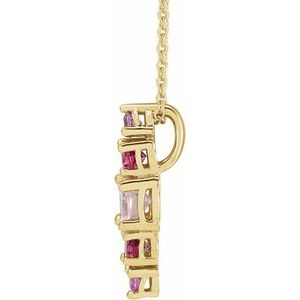 14K Yellow Gold Natural Pink Multi-Gemstone Bar 16-18" Necklace
