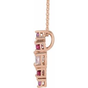 14K Rose Gold Natural Pink Multi-Gemstone Bar 16-18" Necklace