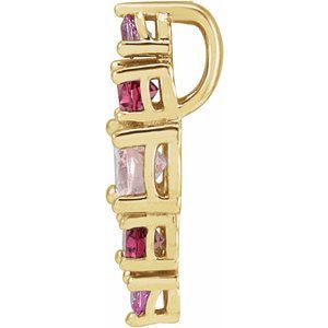 14K Yellow Gold Natural Pink Multi-Gemstone Bar Pendant