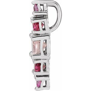 14K White Gold Natural Pink Multi-Gemstone Bar Pendant