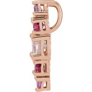 14K Rose Gold Natural Pink Multi-Gemstone Bar Pendant