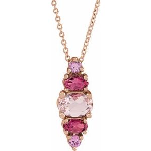 14K Rose Gold Natural Pink Multi-Gemstone Bar 16-18" Necklace