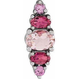 14K White Gold Natural Pink Multi-Gemstone Bar Pendant