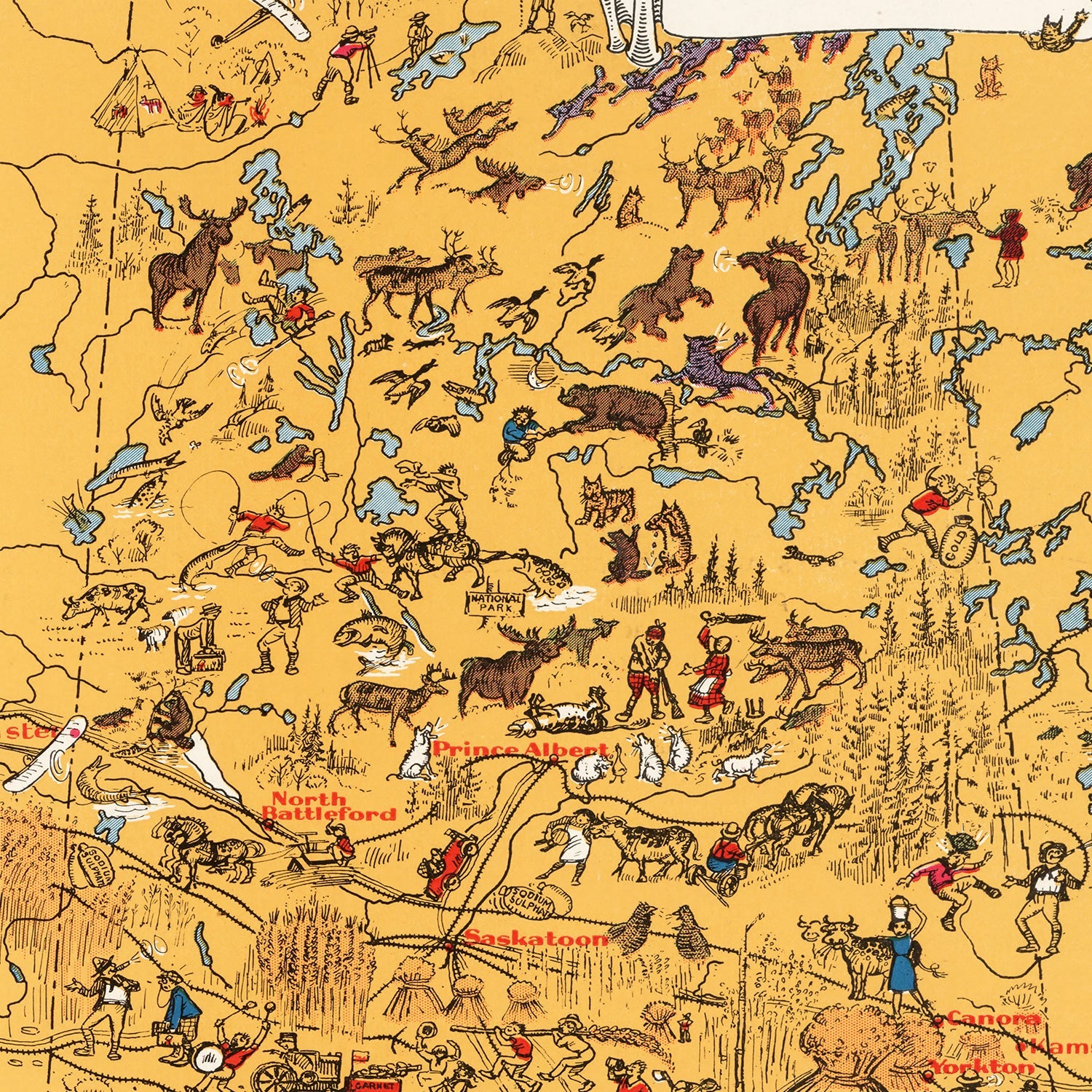 Vintage Animated Map of Saskatchewan, Canada 1929
