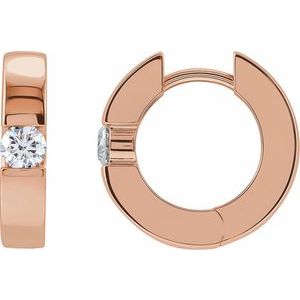 14K Rose Gold 1/3 CTW Natural Diamond 15 mm Hinged Huggie Hoop Earrings