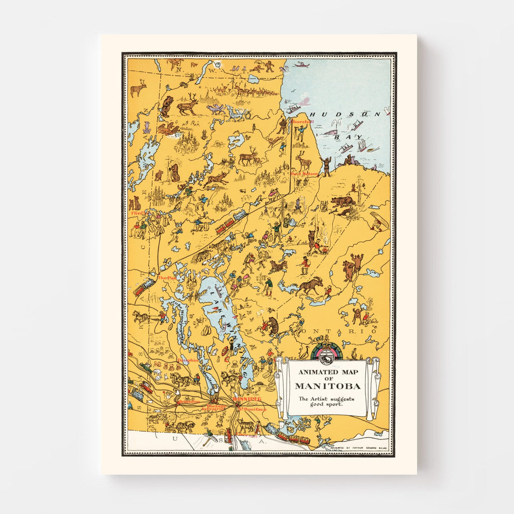 Vintage Animated Map of Manitoba, Canada 1929