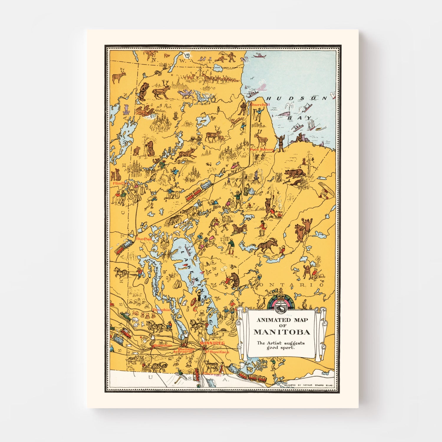 Vintage Animated Map of Manitoba, Canada 1929