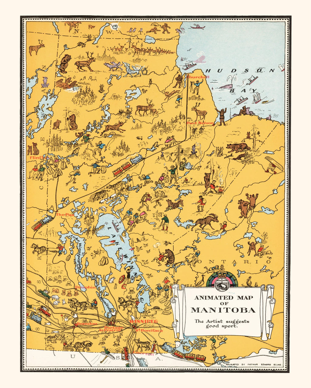 Vintage Animated Map of Manitoba, Canada 1929