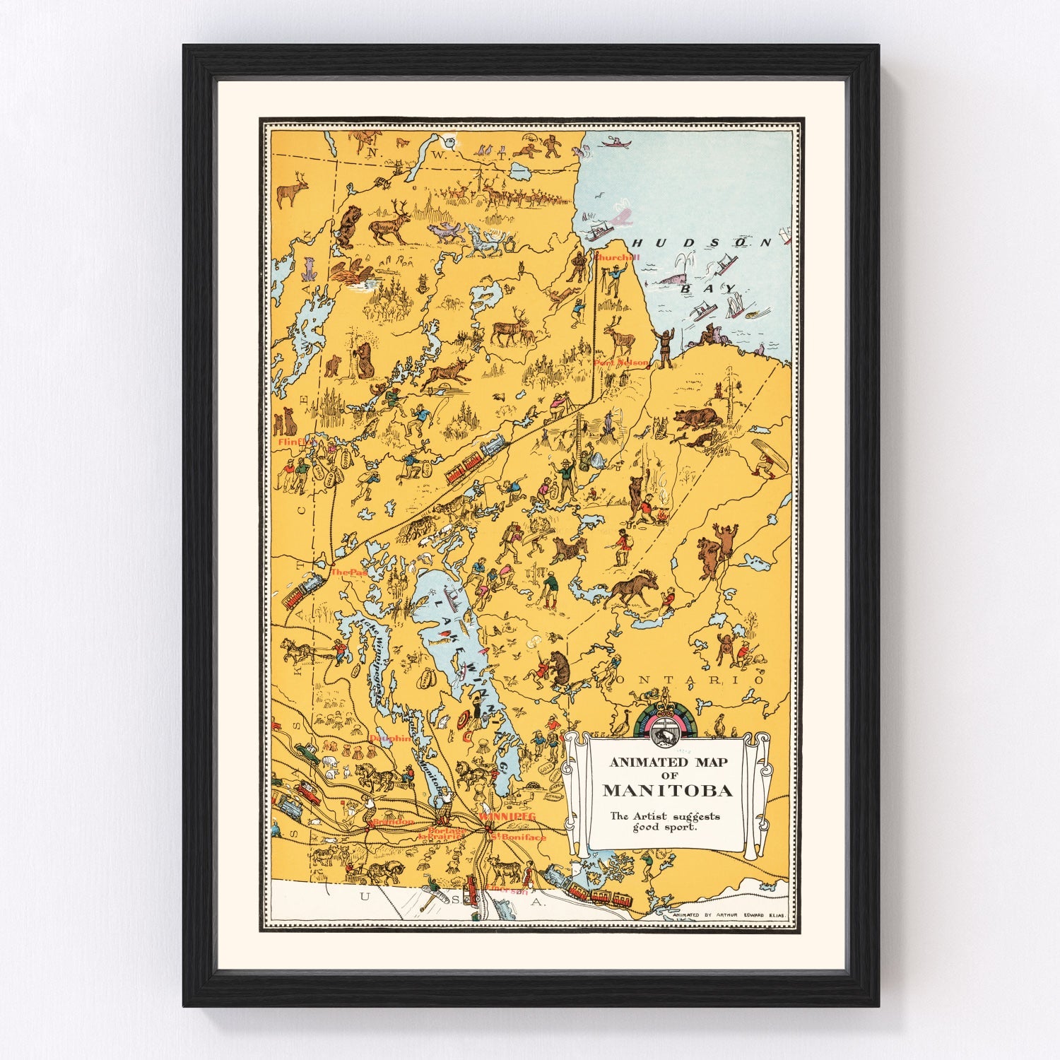 Vintage Animated Map of Manitoba, Canada 1929