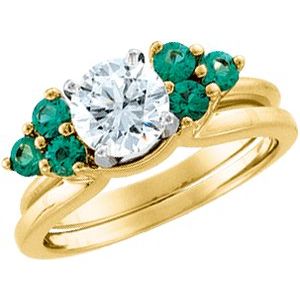 14K Yellow Natural Emerald Wrap-Style Enhancer Ring