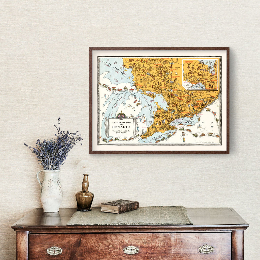 Vintage Animated Map of Ontario, Canada 1929