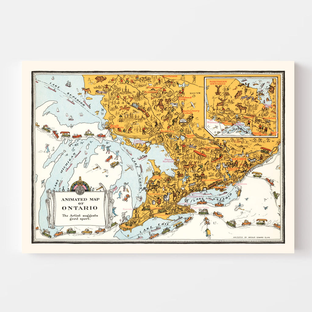 Vintage Animated Map of Ontario, Canada 1929