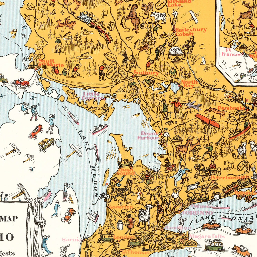 Vintage Animated Map of Ontario, Canada 1929