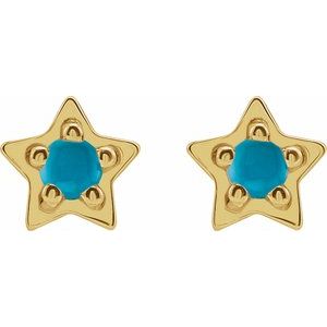 14K Yellow Gold Natural Turquoise Petite Star Earrings – image 2