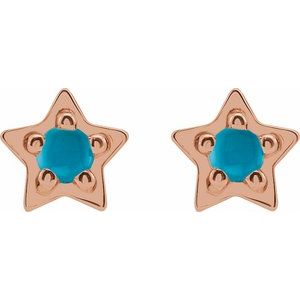 14K Rose Gold Natural Turquoise Petite Star Earrings – image 2