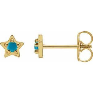 14K Yellow Gold Natural Turquoise Petite Star Earrings