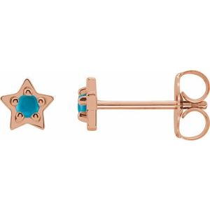 14K Rose Gold Natural Turquoise Petite Star Earrings