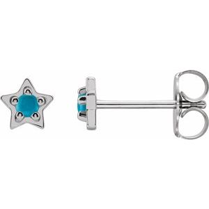 14K White Gold Natural Turquoise Petite Star Earrings