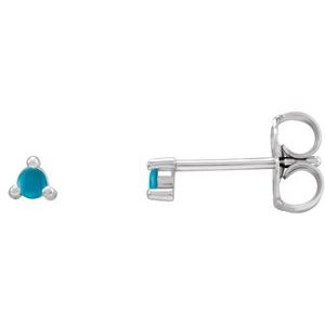 14K White Gold 5 mm Round Natural Turquoise Earrings