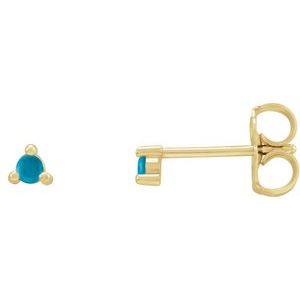 14K Yellow Gold 4 mm Round Natural Turquoise Earrings
