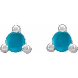 14K White Gold 2 mm Round Natural Turquoise Earrings – image 2