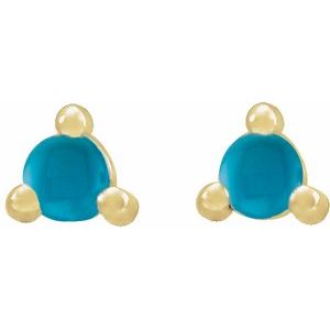 14K Yellow Gold 6 mm Round Natural Turquoise Earrings – image 2