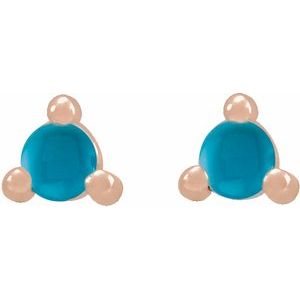 14K Rose Gold 4 mm Round Natural Turquoise Earrings – image 2