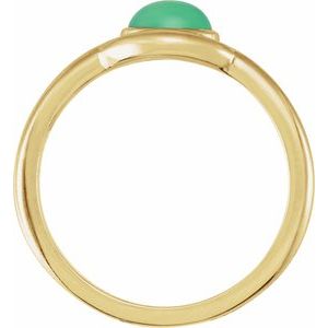 14K Yellow Gold Natural Green Chrysoprase Bezel-Set Cabochon Ring