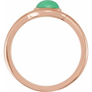 14K Rose Gold Natural Green Chrysoprase Bezel-Set Cabochon Ring
