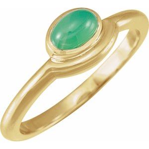 14K Yellow Gold Natural Green Chrysoprase Bezel-Set Cabochon Ring