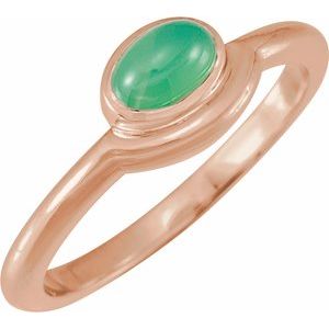 14K Rose Gold Natural Green Chrysoprase Bezel-Set Cabochon Ring