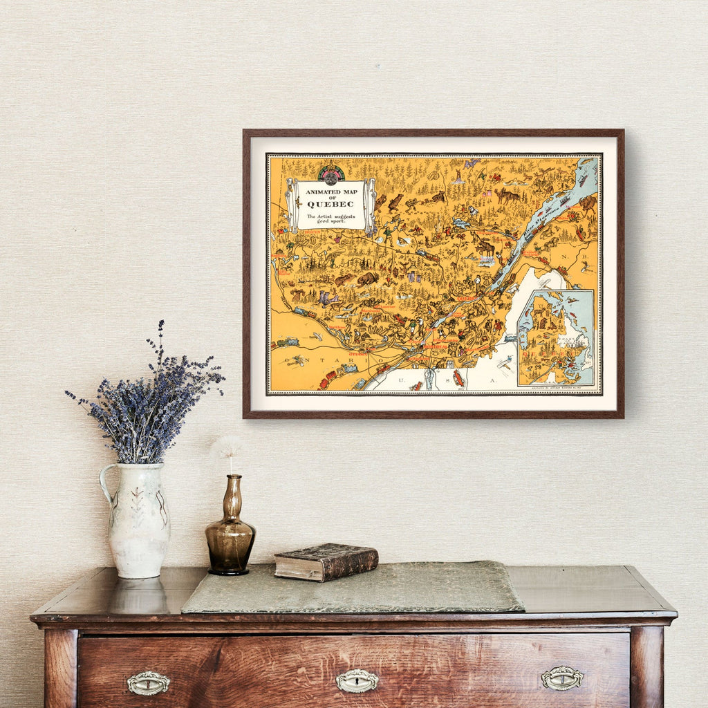 Vintage Animated Map of Quebec, Canada 1929