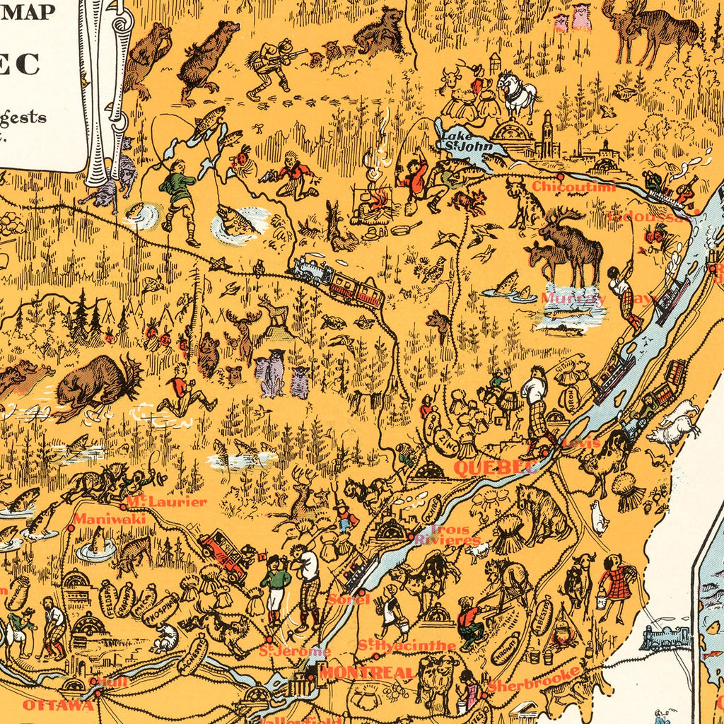 Vintage Animated Map of Quebec, Canada 1929