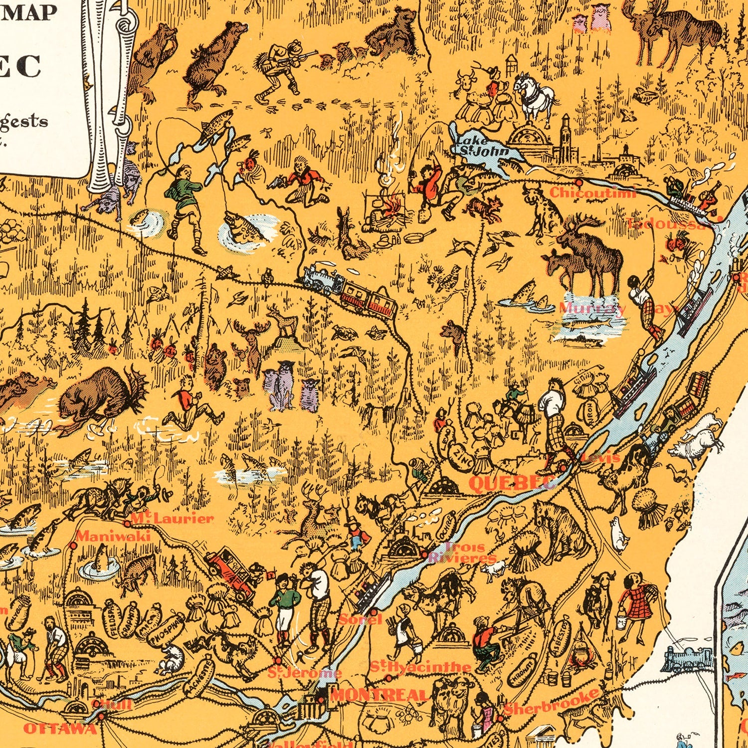 Vintage Animated Map of Quebec, Canada 1929