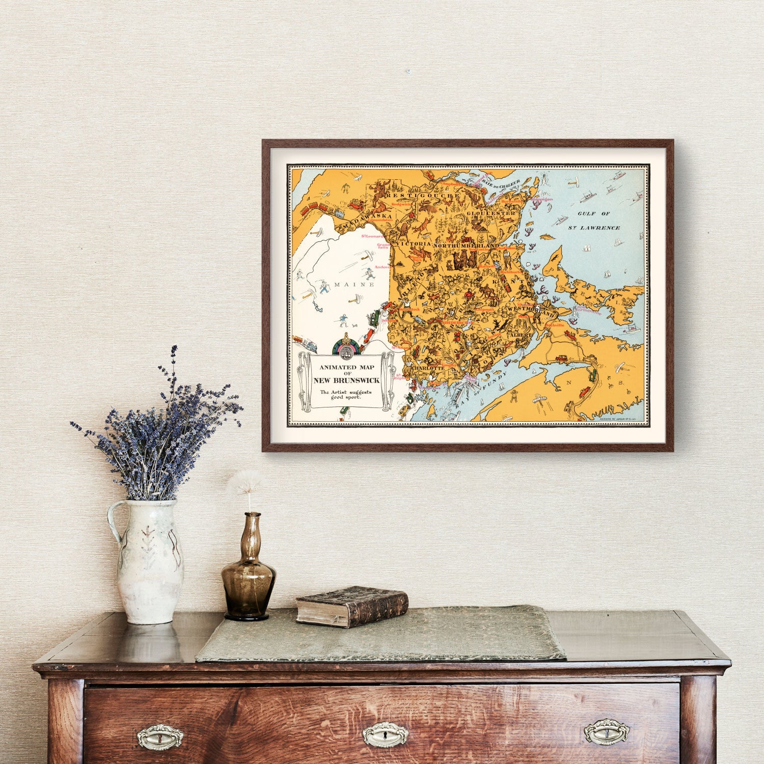 Vintage Animated Map of New Brunswick, Canada 1929