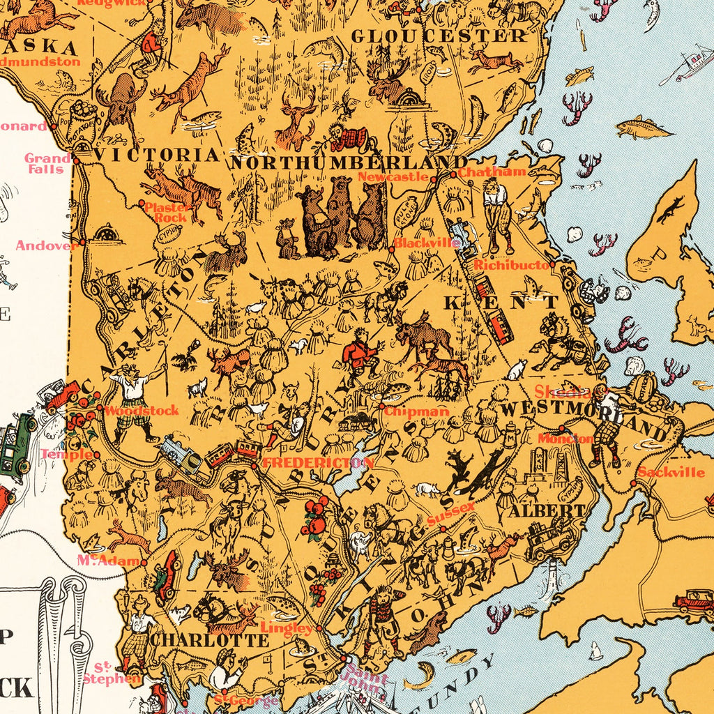 Vintage Animated Map of New Brunswick, Canada 1929