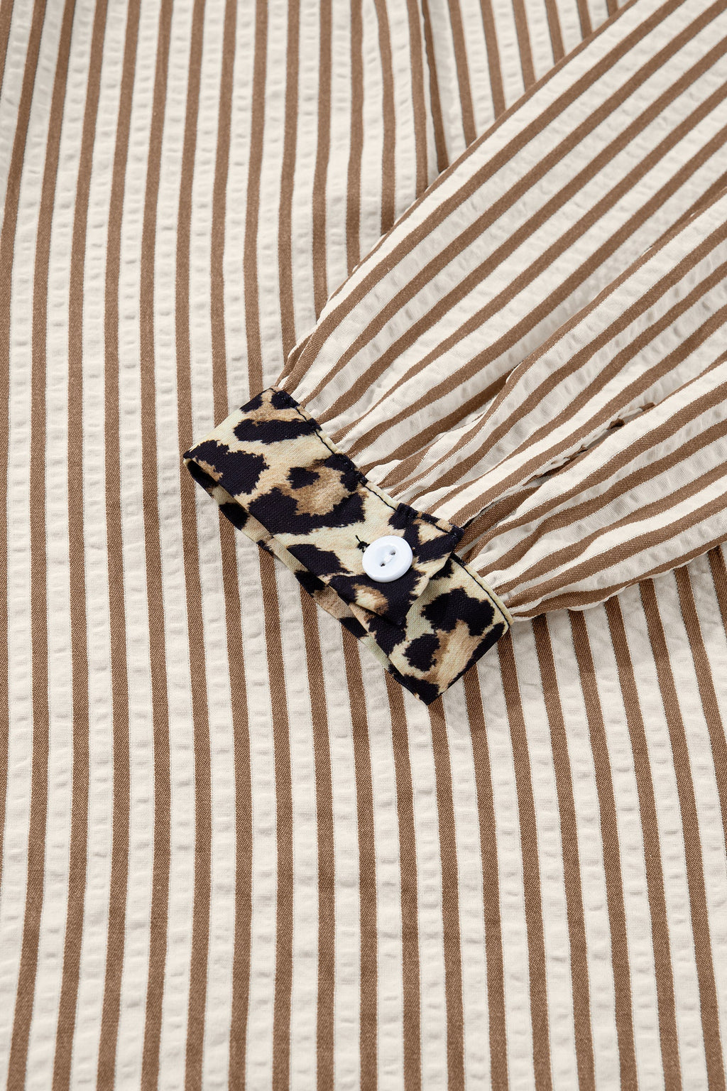 Stripe Leopard Patchwork Long Sleeve Shirt