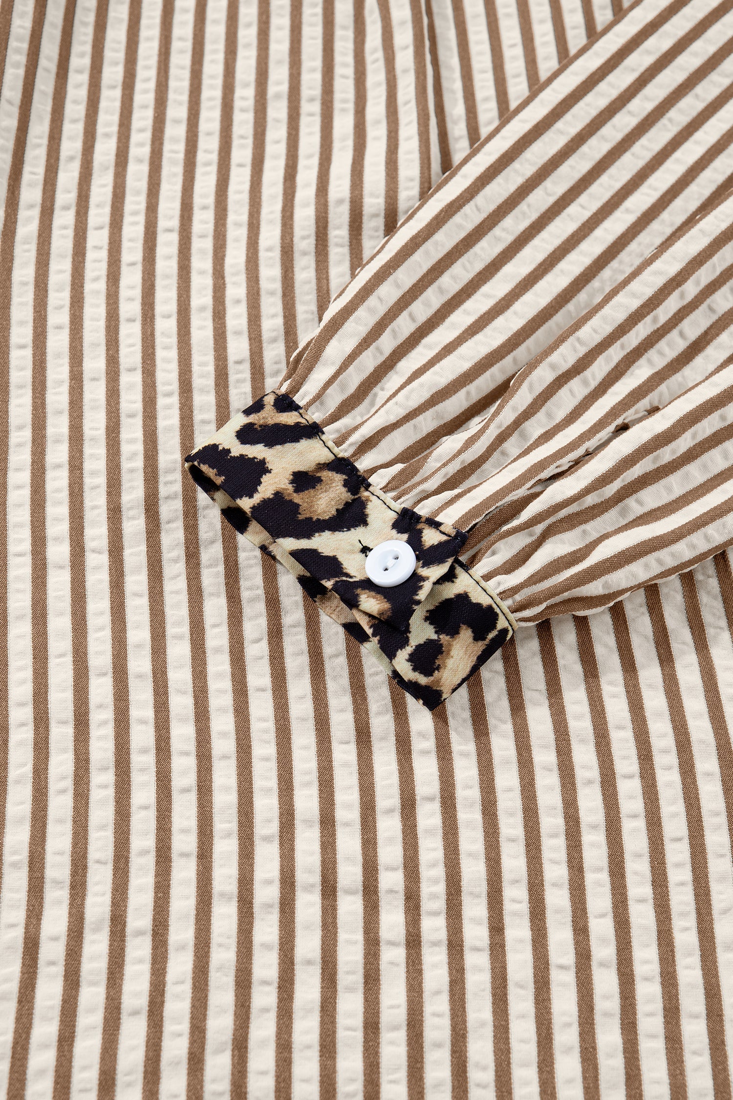 Stripe Leopard Patchwork Long Sleeve Shirt
