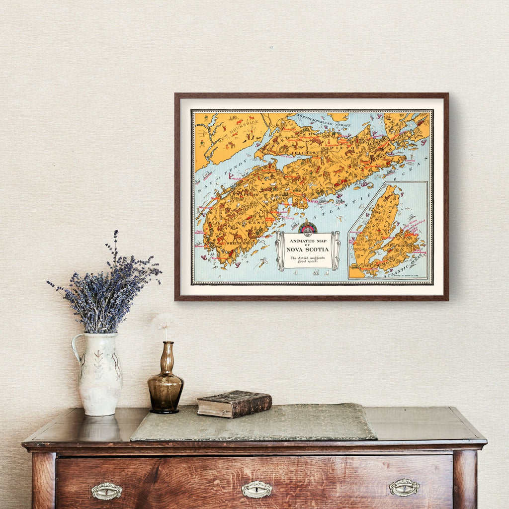 Vintage Animated Map of Nova Scotia, Canada 1929
