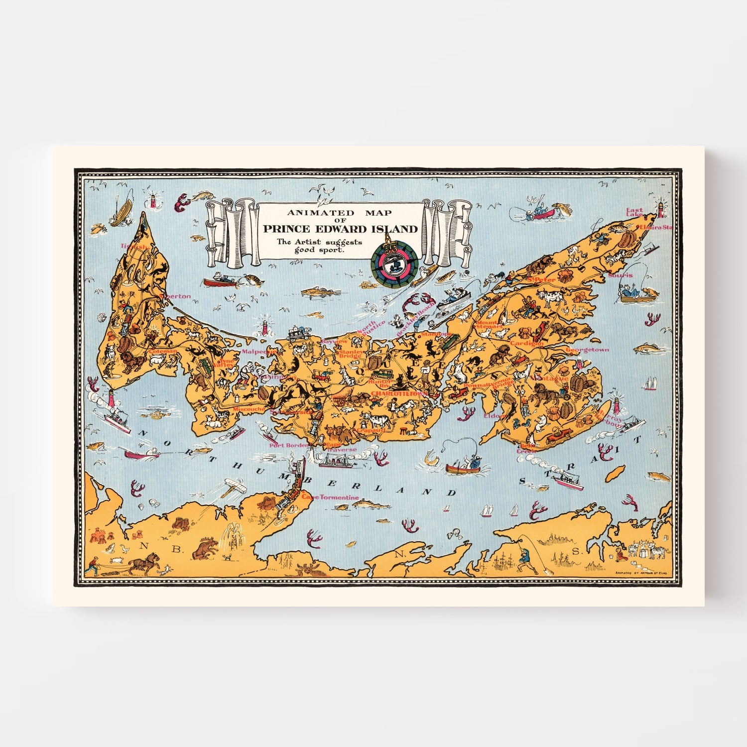 Vintage Animated Map of Prince Edward, Island Canada 1929