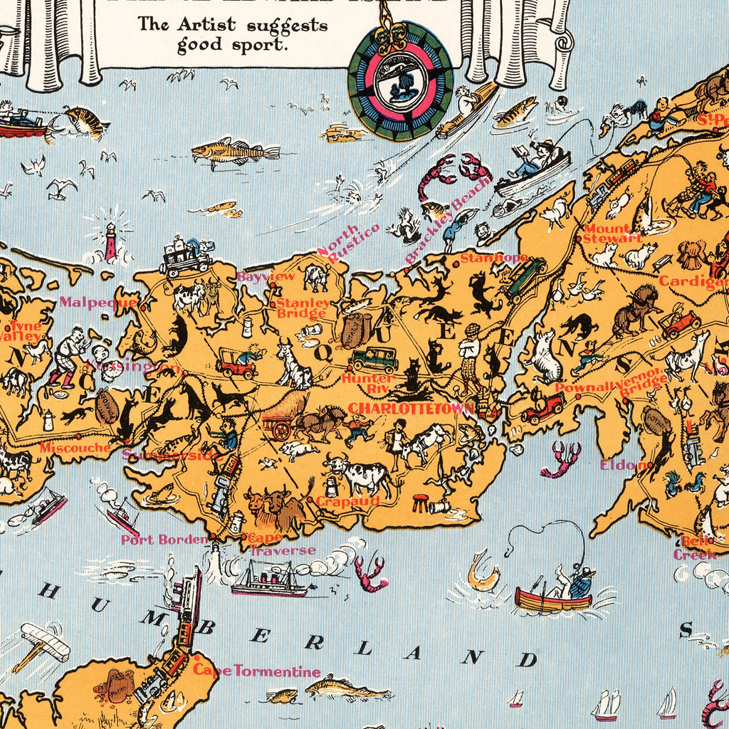 Vintage Animated Map of Prince Edward, Island Canada 1929