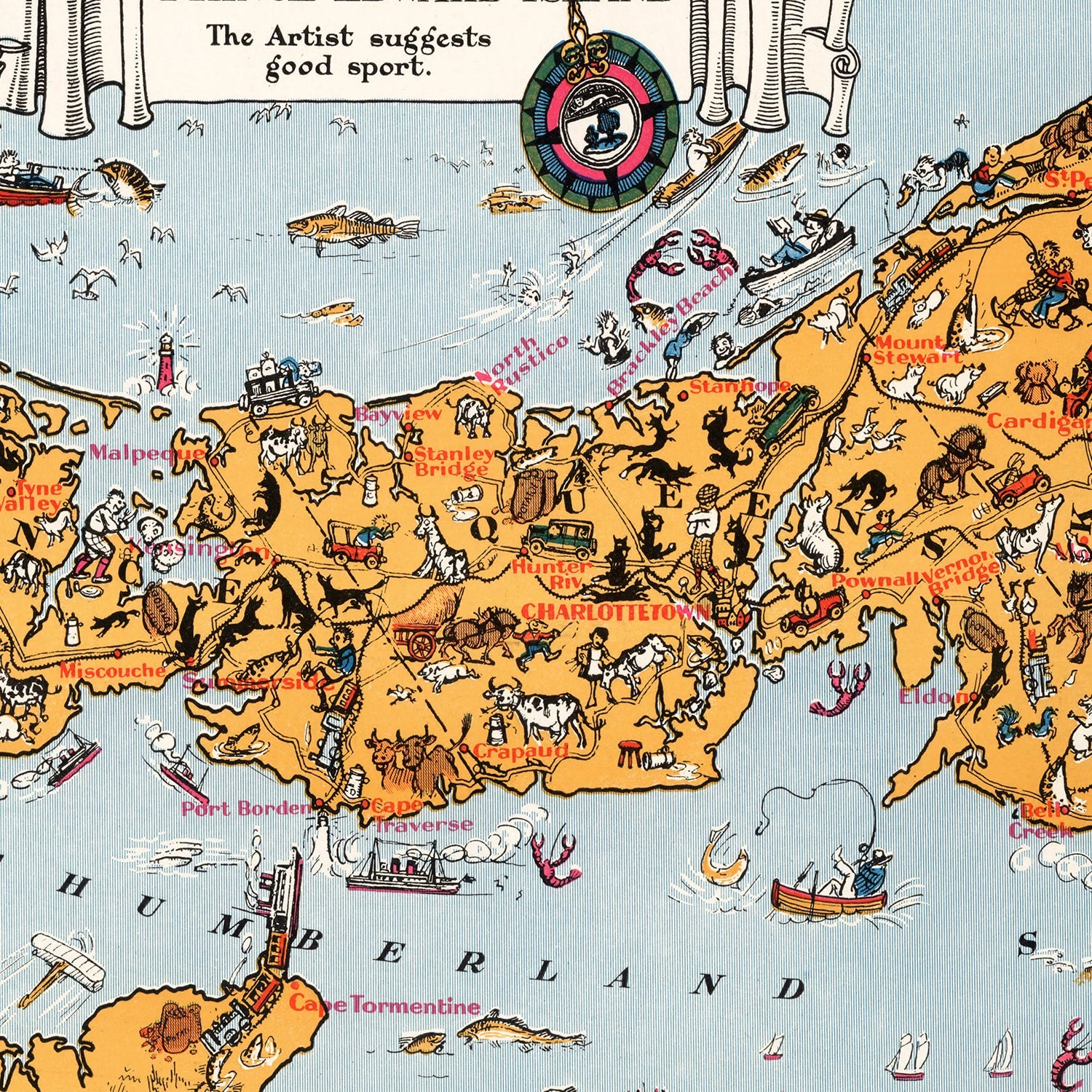 Vintage Animated Map of Prince Edward, Island Canada 1929