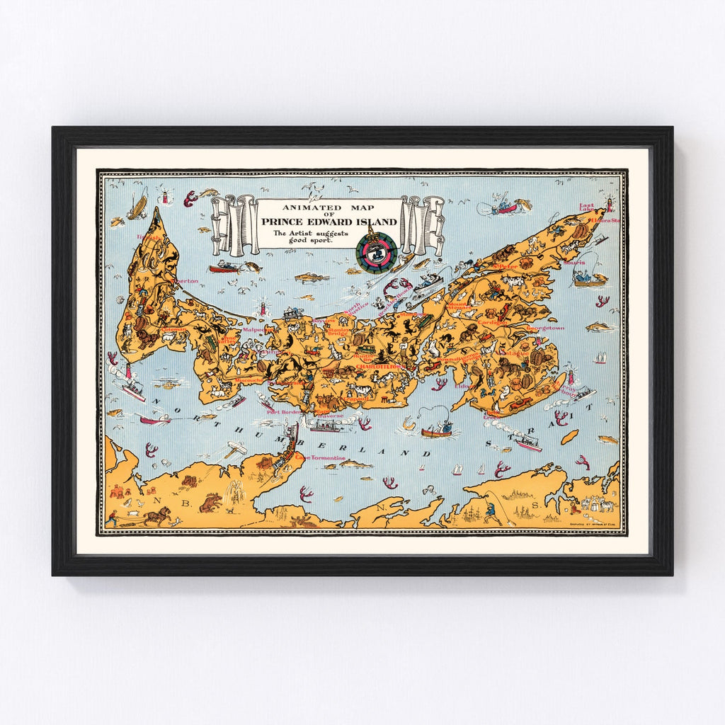 Vintage Animated Map of Prince Edward, Island Canada 1929