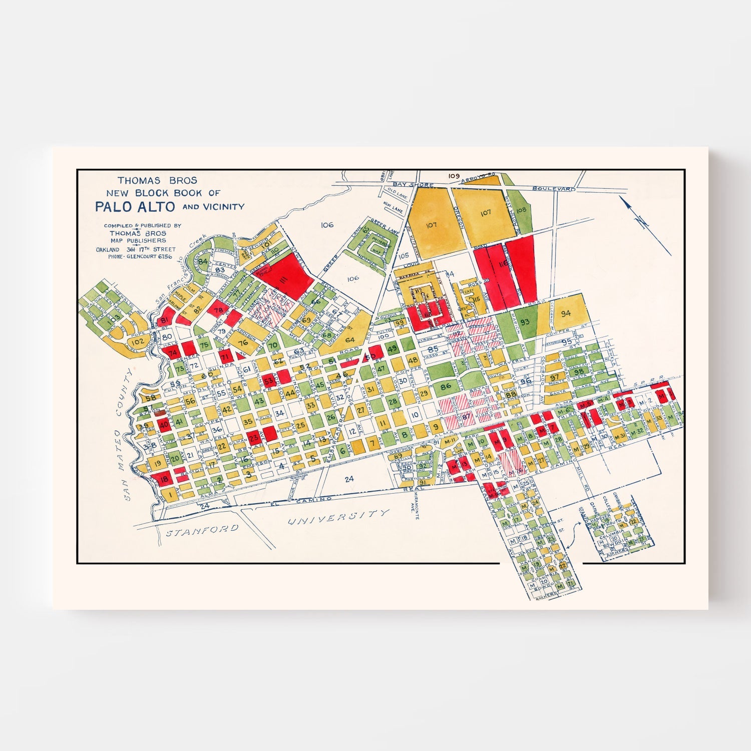 Vintage Map of Palo Alto, California 1925