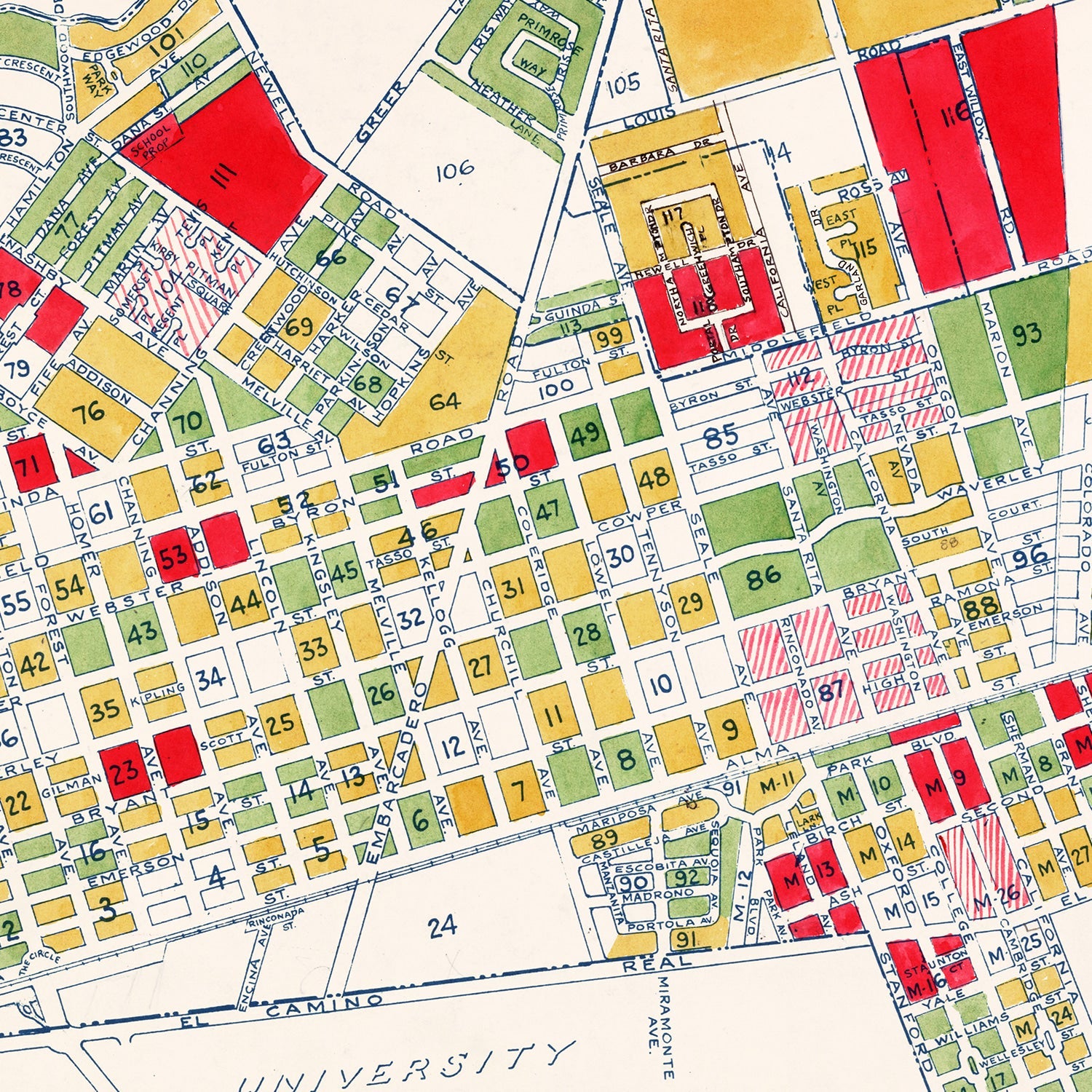Vintage Map of Palo Alto, California 1925